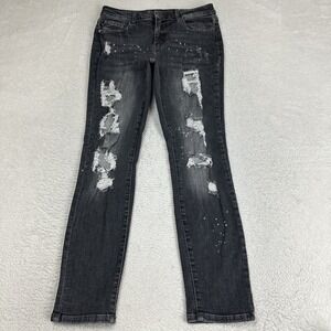 Judy Blue Jeans Boyfriend Fit 30x29 Distressed Bleach Spots Black Stretch Denim